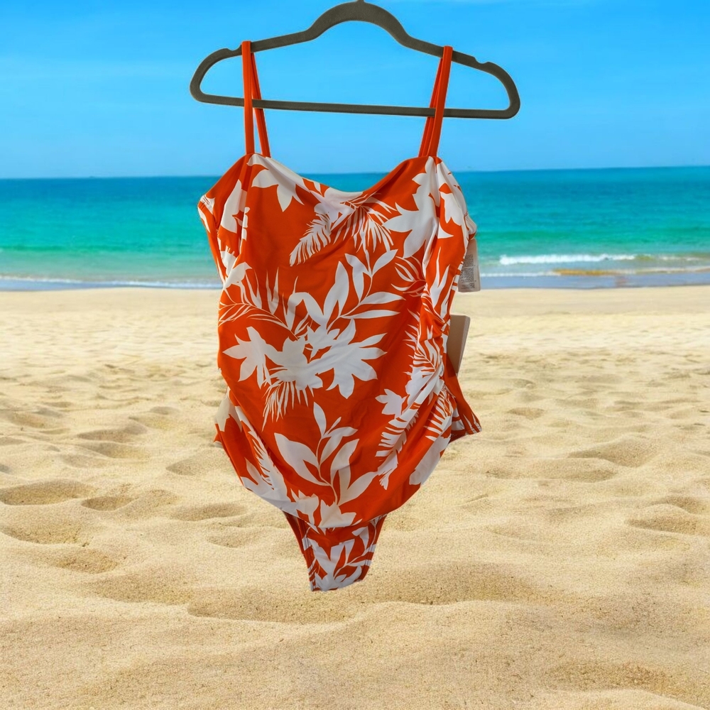 Cupshe Tropical Orange and White  One Piece Bathing Suit